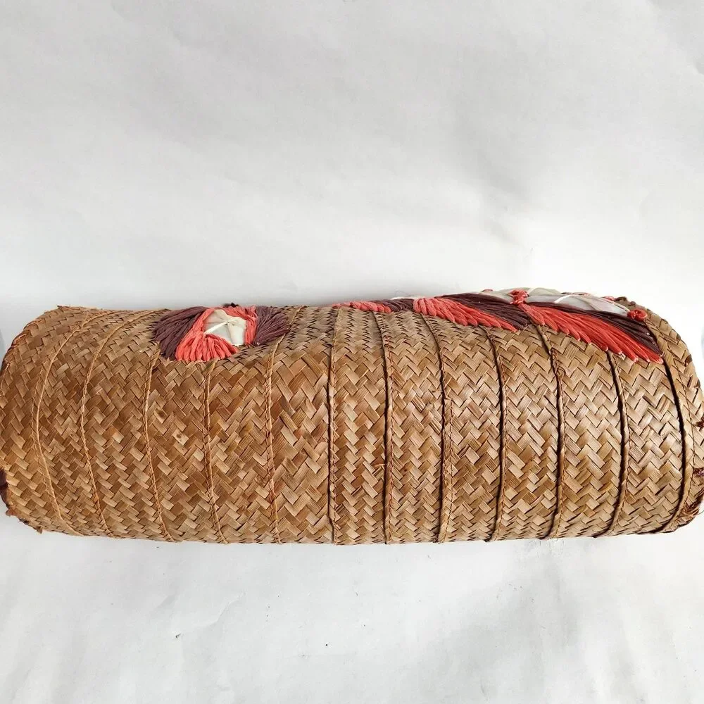 Boho Vintage Bag Floral Red Tan Straw Woven Natural Seashells‎ Shoulder Summer